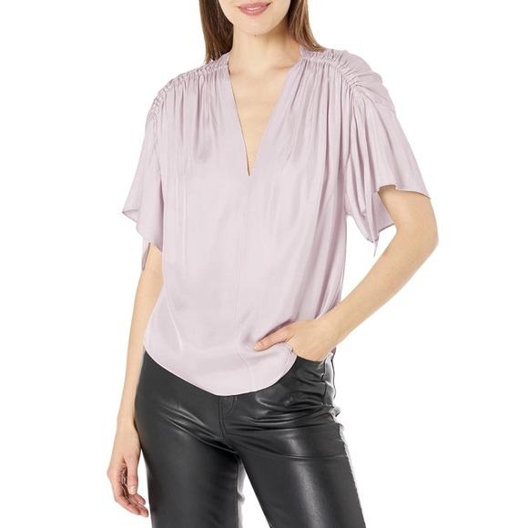 Vince Ruched Flutter Sleeve Blouse in Violetta Size Small NWT - Picture 1 of 7